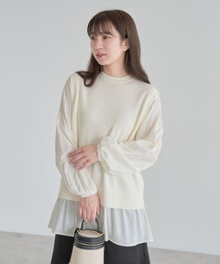 Green Parks 布帛ドッキングニットチュニック Ecru