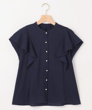 組曲 【UVケア】プレーティング天竺 パールボタンブラウス ネイビー系