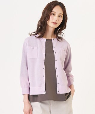 J.PRESS LADIES 【シーンレスに活躍】SHEER GLOSS KNIT クルーネック カーディガン ラベンダー系