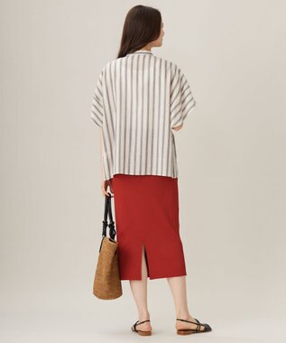 自由区 L 【洗える】テンセルリネンデザイン ブラウス フラックス×スレートストライプ