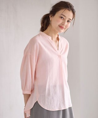 ANY L 【手洗い可能】ヨーロピアンリネンスキッパーネックブラウス ピンク