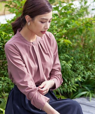 Tiaclasse L 【新色追加・洗える】バンドカラー2WAYタックブラウス ピンク