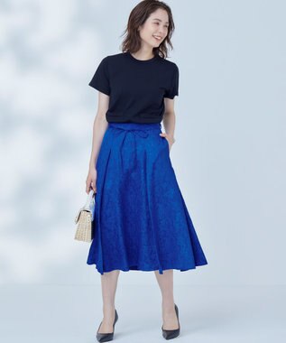 組曲 S 【WEB限定】エアリーフラワージャガード フレアスカート ブルー系