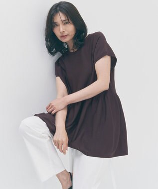 UNFILO L スゴ機能美ニット フレンチスリーブ ペプラム ブラウン