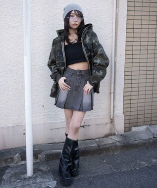 WEGO デニムプリーツミニスカート グレー