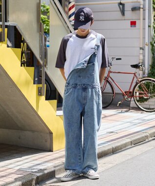 WEGO 【ユニセックス着用/SMサイズ展開】デニムオーバーオール デニム淡加工色