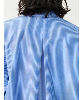 Green Parks イージーケアスタンドフリルシャツチュニック Stripe Blue