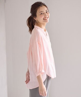 ANY L 【手洗い可能】ヨーロピアンリネンスキッパーネックブラウス ピンク