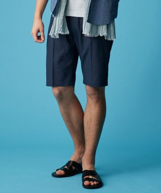【ウエストも伸びる/清涼/ストレッチ】ストレッチリネンシャンブレーショートパンツ