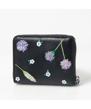 UNBILLION ペルケ perche / ボタニカルフラワー刺繍ラウンドパームフィットウォレット ブラック