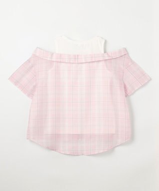 ANY KIDS 肩あきドッキング チェックシャツ ピンク