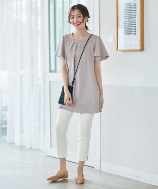 Tiaclasse 【UVケア・接触冷感】“あまラク” シフォンフレアスリーブカットソーチュニック グレージュ