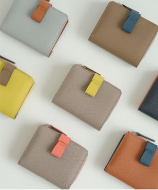 Atelier nuu 日本製 noble L字ファスナー二つ折りウォレット グレージュ×イエロー