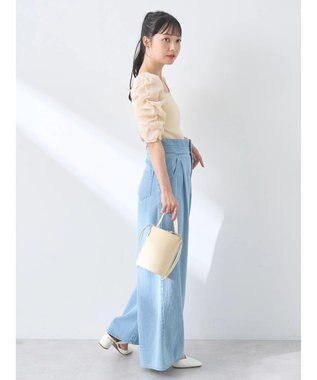 earth music&ecology ダブルベルトデザインワイドパンツ Light Indigo