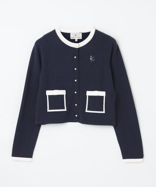 組曲 KIDS 【150-160cm】リボンインターシャニット カーディガン ネイビー系