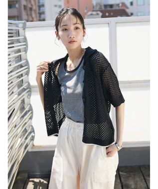 CRAFT STANDARD BOUTIQUE 配色メッシュニットカーディガン Black