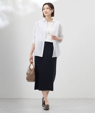 J.PRESS LADIES L 【WEB限定カラーあり・洗える・接触冷感・吸水速乾】Lightジョーゼット ナロー スカート ダークネイビー系