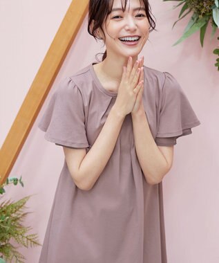 Tiaclasse 【UVケア・接触冷感】“あまラク” シフォンフレアスリーブカットソーチュニック ピンクモカ