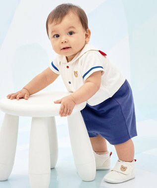 MIKI HOUSE HOT BISCUITS 【70-80cm】くま耳 セーラーカラー ショートオール 白