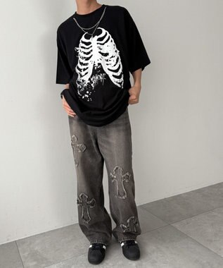 WEGO アクセ付きハードグラフィックT（SS） ブラックその他