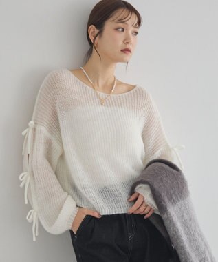 earth music&ecology サイドリボン透かしニットプルオーバー