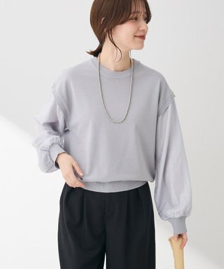 Green Parks 袖光沢ドッキングニットプルオーバー Gray