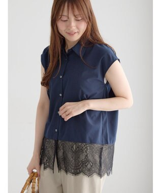 Te chichi レースヘムドッキングシャツ ネイビー