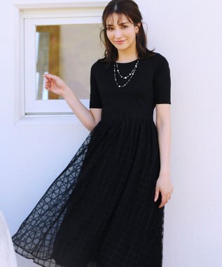 Tiaclasse 【洗える】異素材ドッキングワンピース ブラック