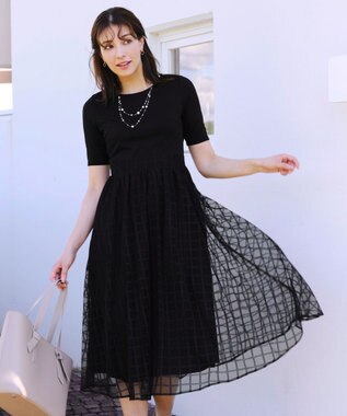 Tiaclasse 【洗える】異素材ドッキングワンピース ブラック