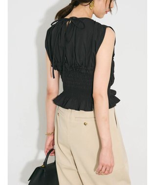 Green Parks シャーリングデザインコルセット風ブラウス Black