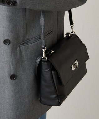 russet ソフトレザーフラップミニトートバッグ(CE-1674) Black