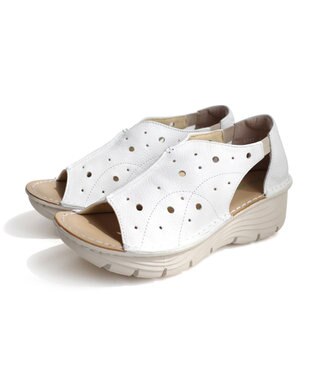 Pointer 本革 超軽量厚底パンチングサンダル ホワイト