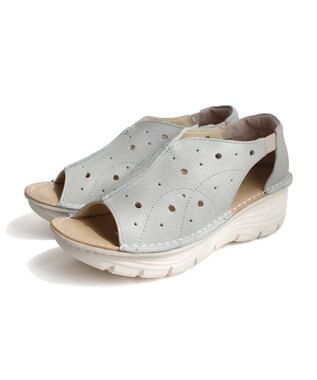 Pointer 本革 超軽量厚底パンチングサンダル サマーグレー