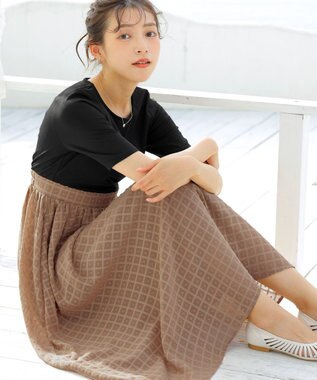 Tiaclasse 【洗える】異素材ドッキングワンピース ブラック×キャメル