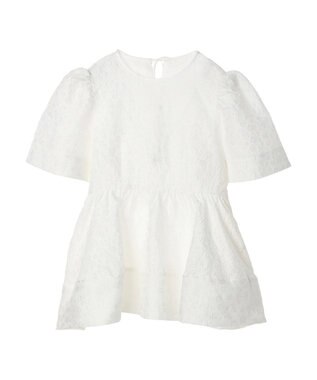 Green Parks パフスリーブジャガードペプラムブラウス Ivory