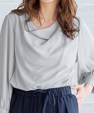 Tiaclasse L 【洗える】胸元ドレープブラウス グレー