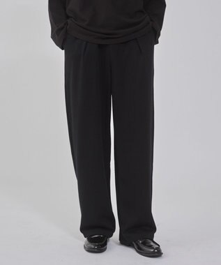 WEGO 【ウエストゴム/MLサイズ展開/ユニセックス着用ITEM】ボンディングワイドスウェットパンツ ブラック