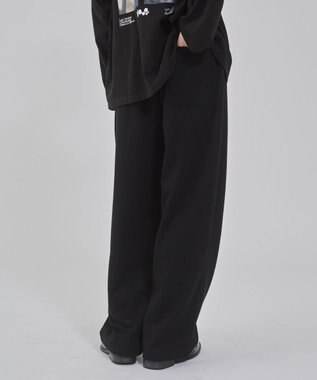WEGO 【ウエストゴム/MLサイズ展開/ユニセックス着用ITEM】ボンディングワイドスウェットパンツ ブラック