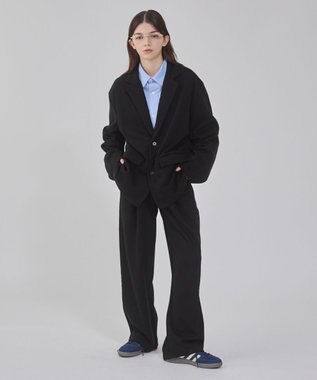 WEGO 【ウエストゴム/MLサイズ展開/ユニセックス着用ITEM】ボンディングワイドスウェットパンツ ブラック