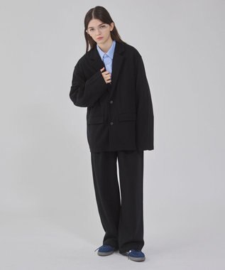 WEGO 【ウエストゴム/MLサイズ展開/ユニセックス着用ITEM】ボンディングワイドスウェットパンツ ブラック