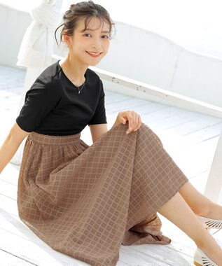 Tiaclasse 【洗える】異素材ドッキングワンピース ブラック×キャメル