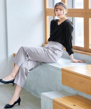 Tiaclasse L 【洗える】胸元ドレープブラウス ブラック