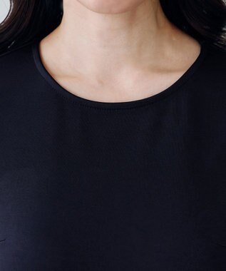 Tiaclasse 【洗える】異素材ドッキングワンピース ネイビー×ブルー