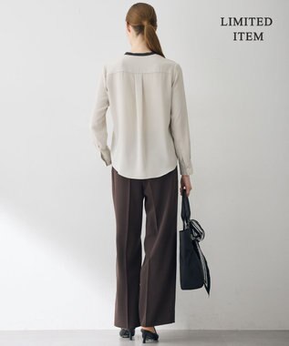 ICB L 【6/12-6/28期間限定・受注生産・WEB限定】BackSatinAmunzen キーネックブラウス トープ×チャコール