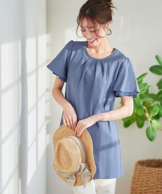 Tiaclasse 【UVケア・接触冷感】“あまラク” シフォンフレアスリーブカットソーチュニック ブルー