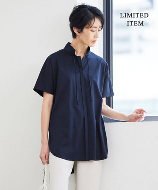 ICB 【WEB限定】ブラウスライクスムース スタンドカラーカットソー ネイビー系