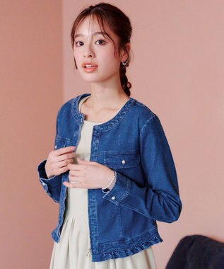 Tiaclasse 【洗える】ノーカラーデニムジャケット ブルー