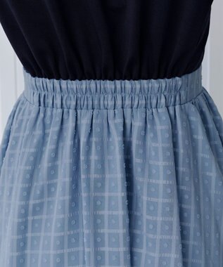 Tiaclasse 【洗える】異素材ドッキングワンピース ネイビー×ブルー