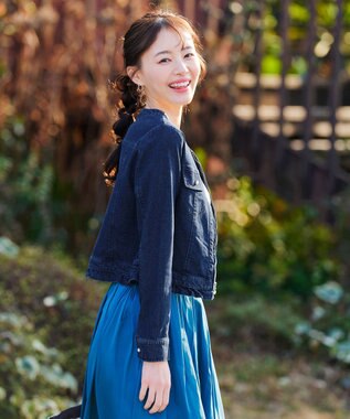 Tiaclasse 【洗える】ノーカラーデニムジャケット ネイビー