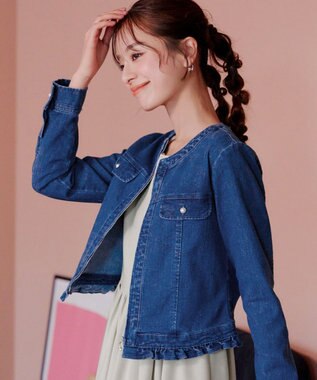 Tiaclasse 【洗える】ノーカラーデニムジャケット ブルー